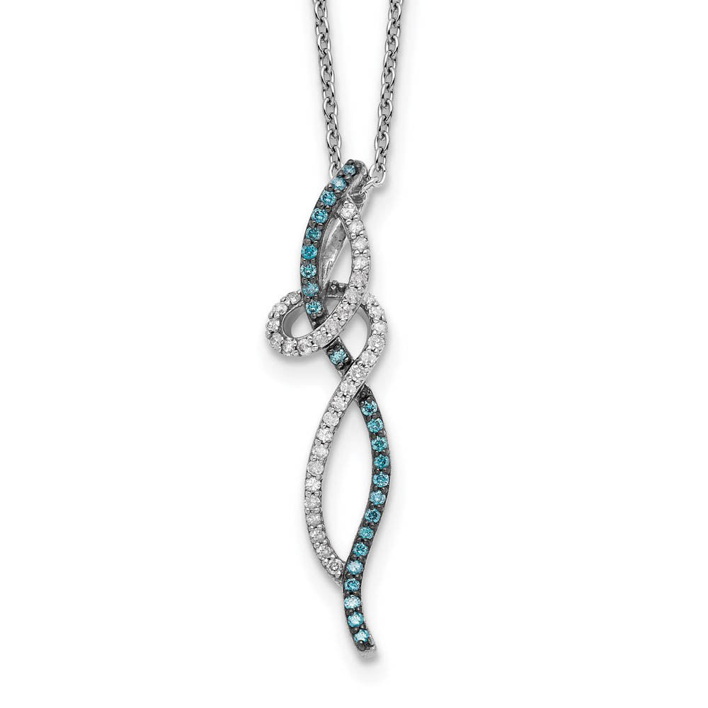 1/3 Ctw Blue & White Diamond Swirl Bar Necklace in Sterling Silver, Item N10723 by The Black Bow Jewelry Co.