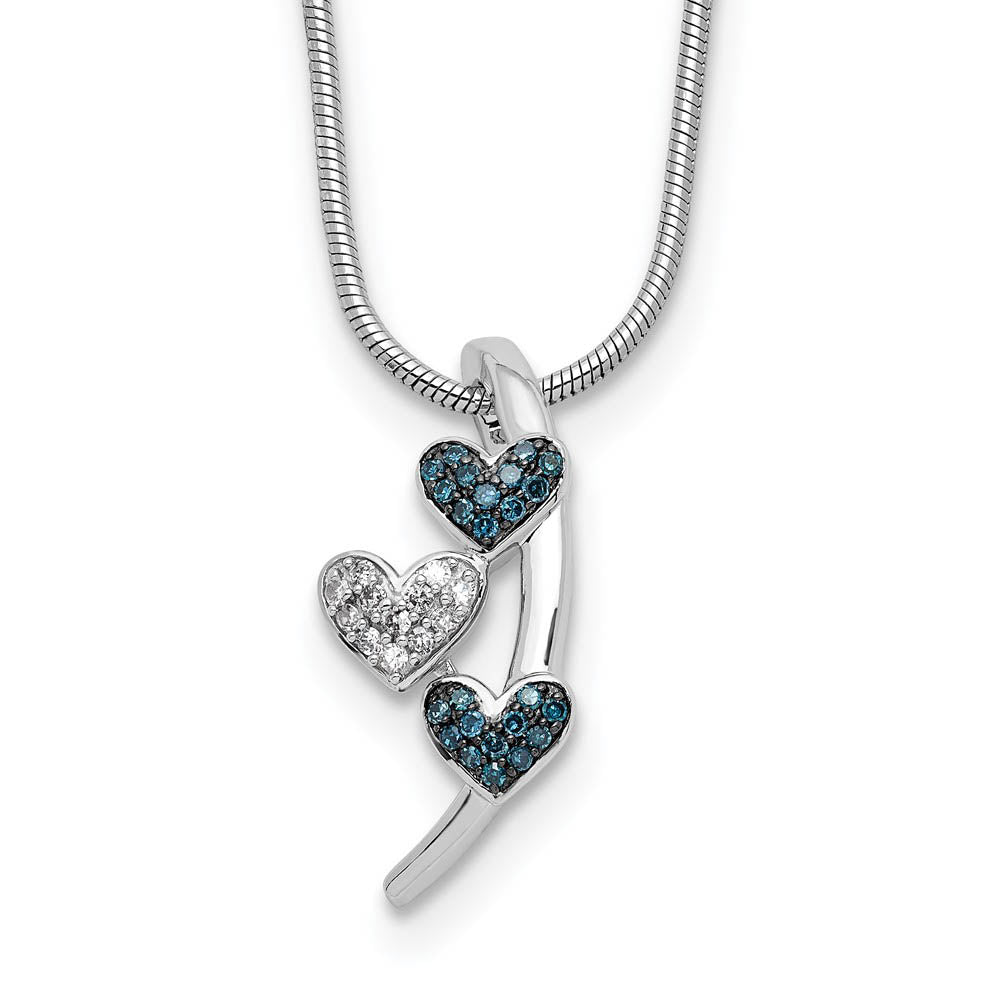 Blue &amp; White Diamond Triple Heart Slide Necklace in Sterling Silver, Item N10748 by The Black Bow Jewelry Co.