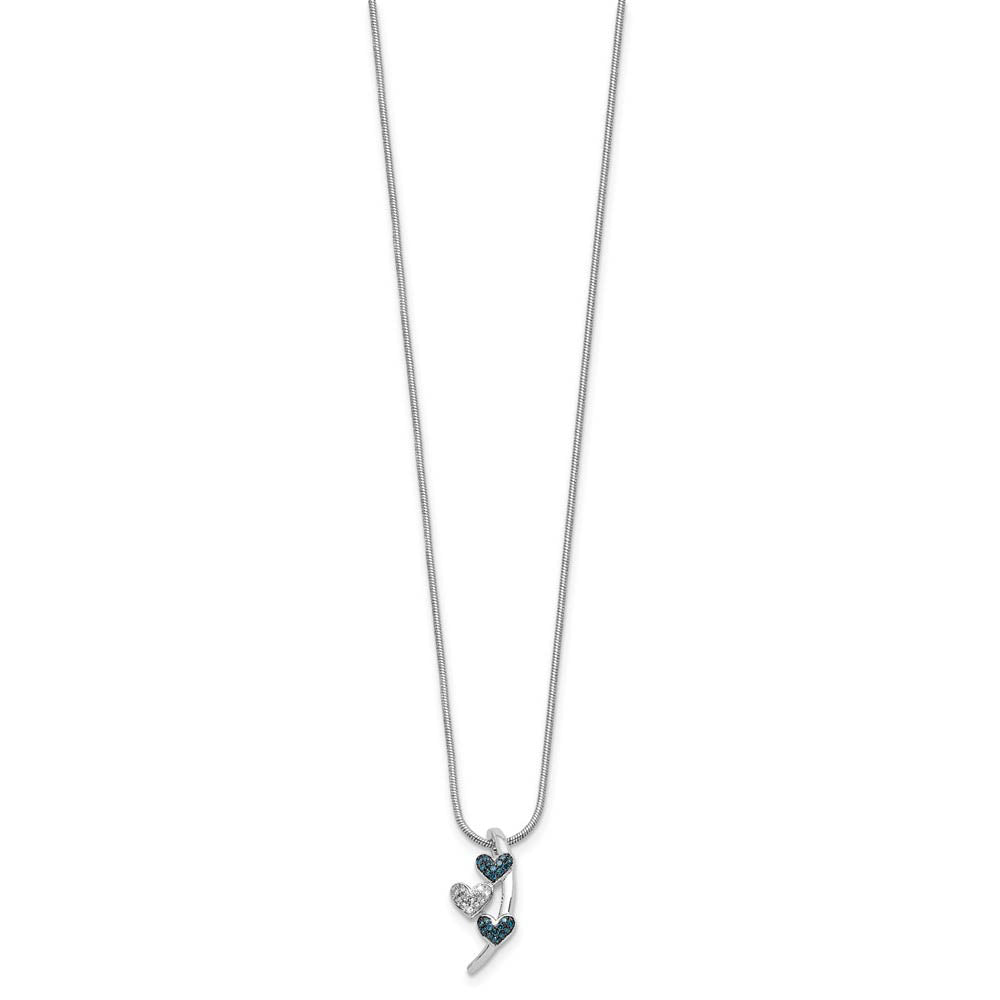 Alternate view of the Blue &amp; White Diamond Triple Heart Slide Necklace in Sterling Silver by The Black Bow Jewelry Co.