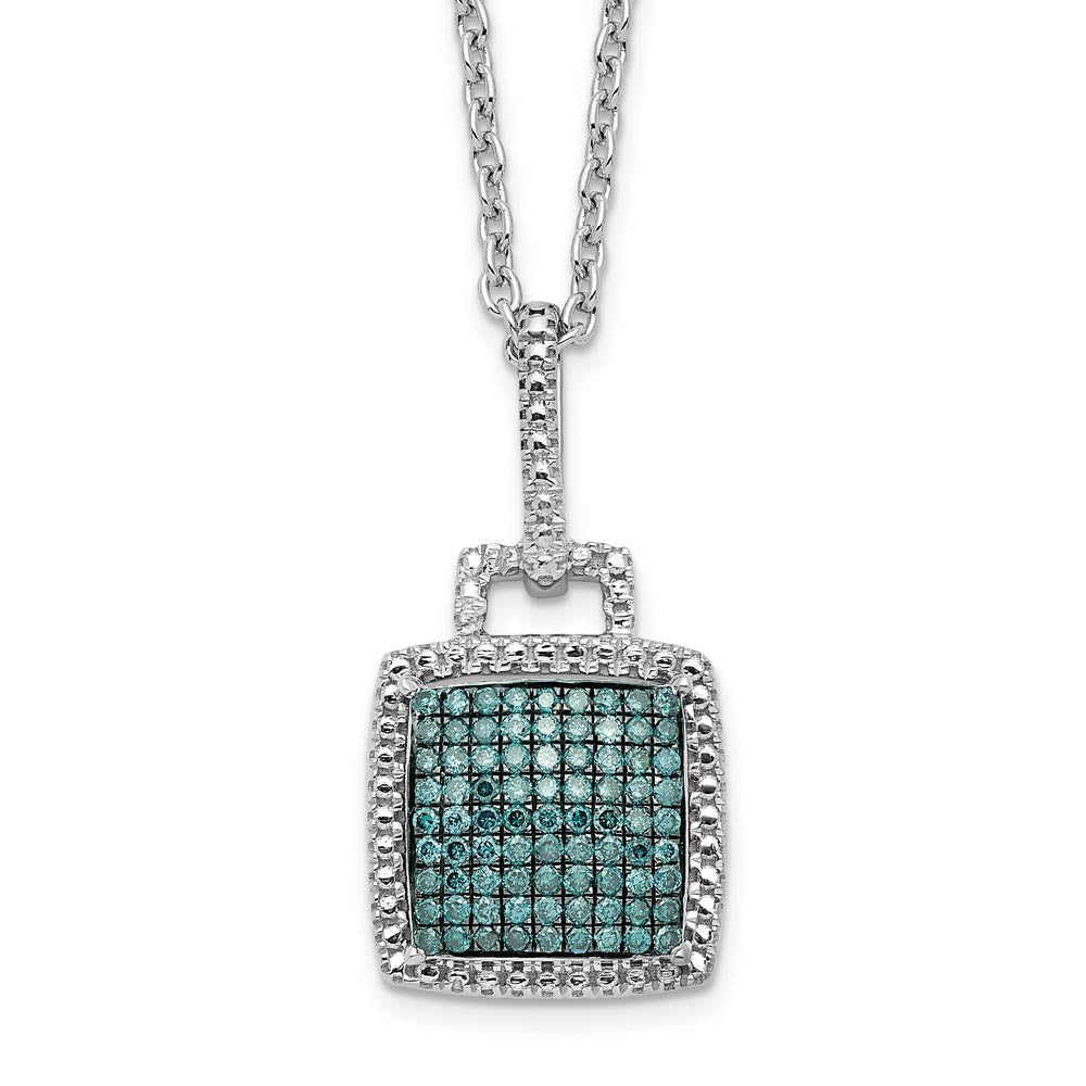 1/8 Ctw Blue & White Diamond 11mm Square Necklace in Sterling Silver, Item N10750 by The Black Bow Jewelry Co.