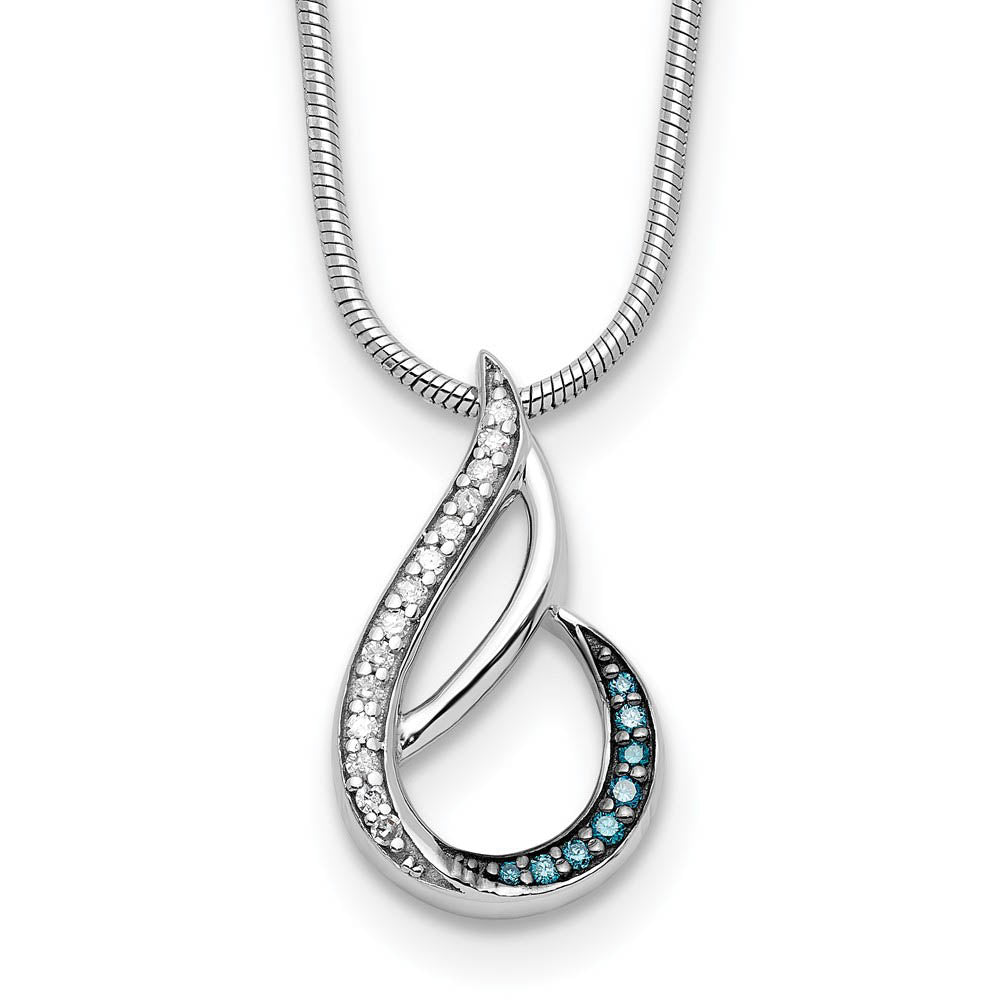 Blue &amp; White Diamond Tear Slide Necklace in Sterling Silver, Item N10751 by The Black Bow Jewelry Co.