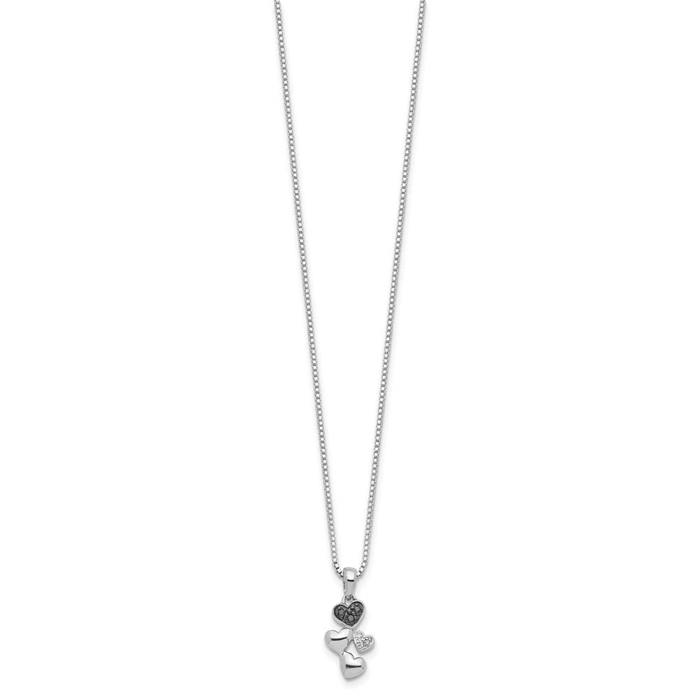 Alternate view of the Black & White Diamond Small Cascading Heart Sterling Silver Necklace by The Black Bow Jewelry Co.