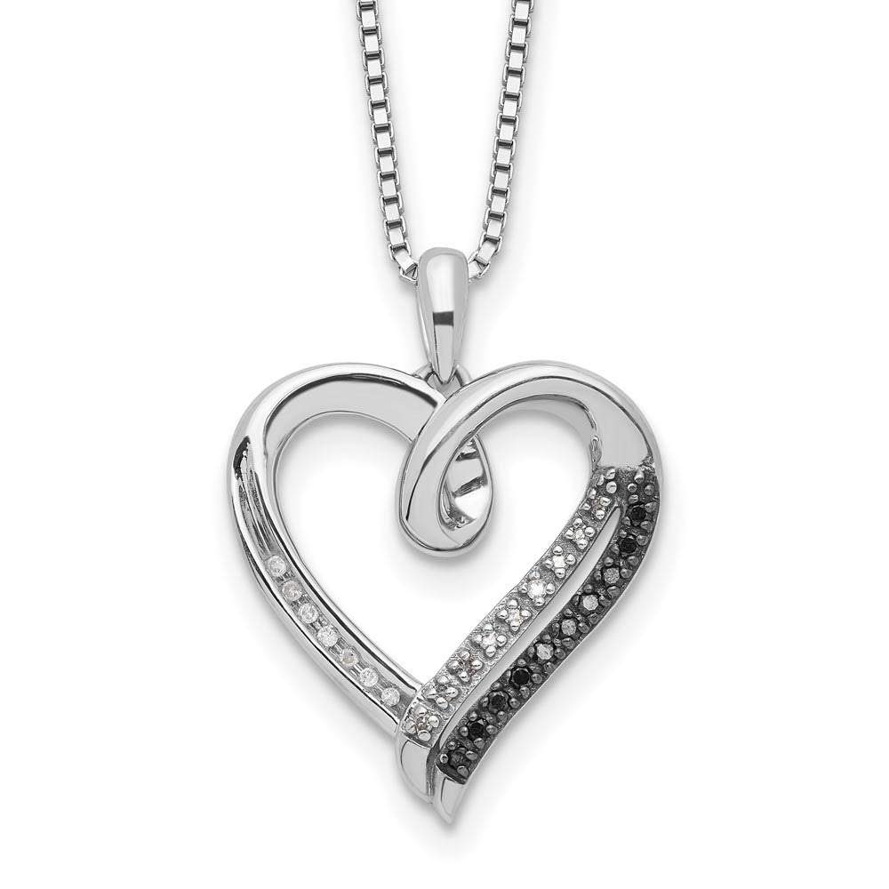 1/10 Ctw Black & White Diamond 20mm Heart Necklace in Sterling Silver, Item N10771 by The Black Bow Jewelry Co.