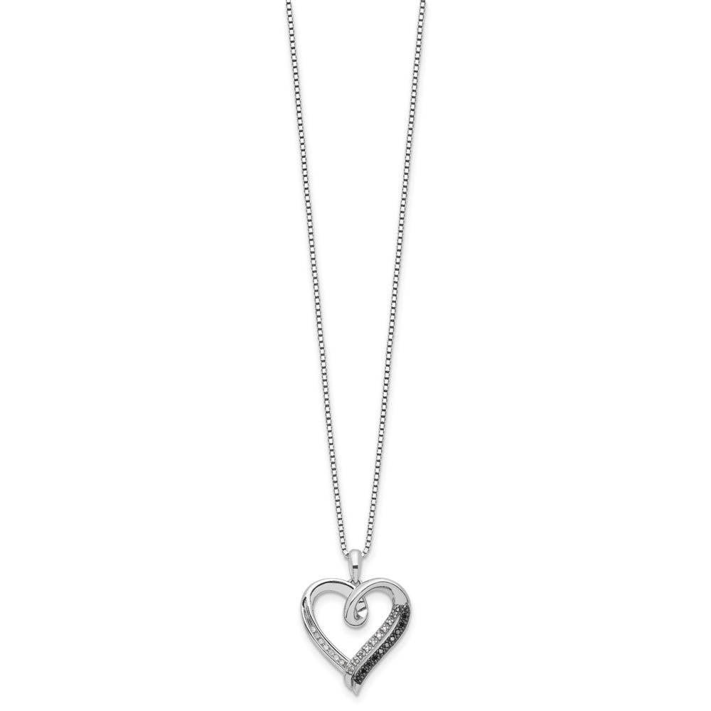Alternate view of the 1/10 Ctw Black & White Diamond 20mm Heart Necklace in Sterling Silver by The Black Bow Jewelry Co.