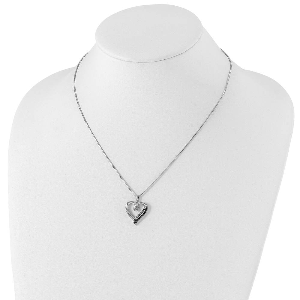 Alternate view of the 1/10 Ctw Black & White Diamond 20mm Heart Necklace in Sterling Silver by The Black Bow Jewelry Co.