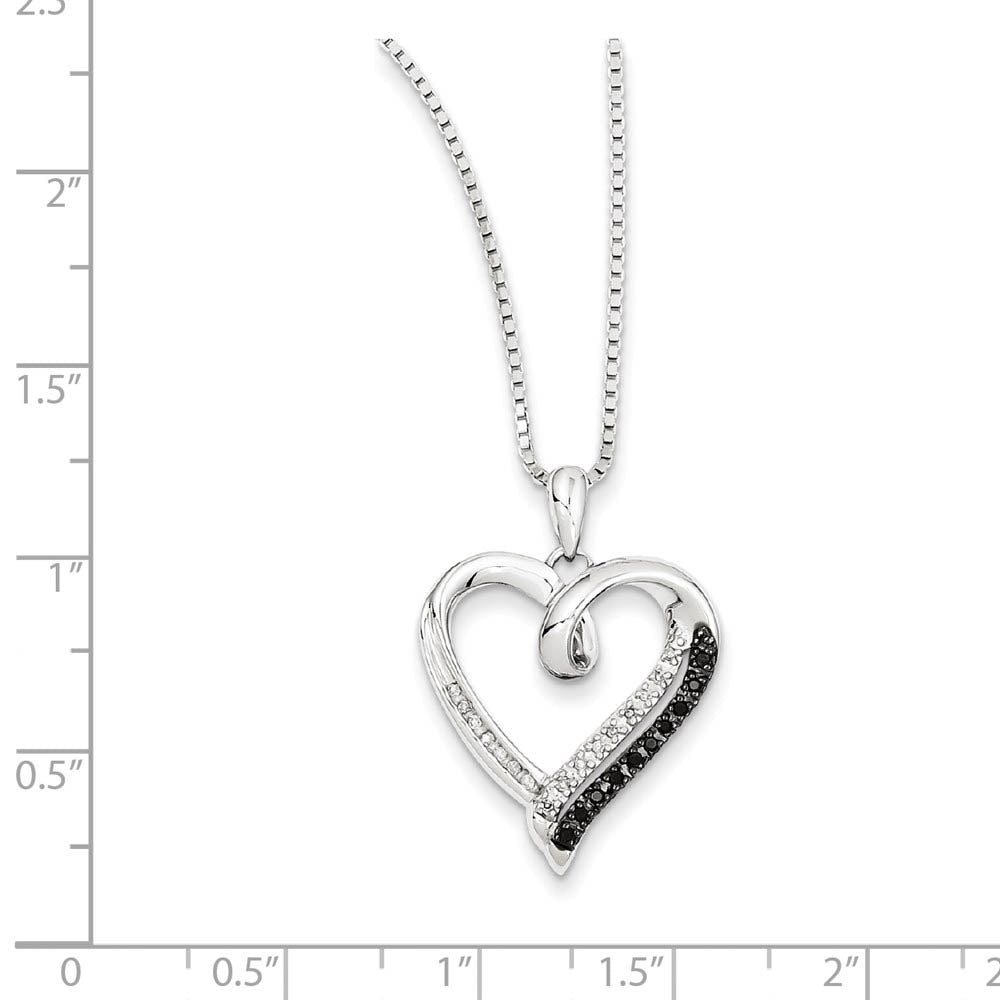 Alternate view of the 1/10 Ctw Black & White Diamond 20mm Heart Necklace in Sterling Silver by The Black Bow Jewelry Co.