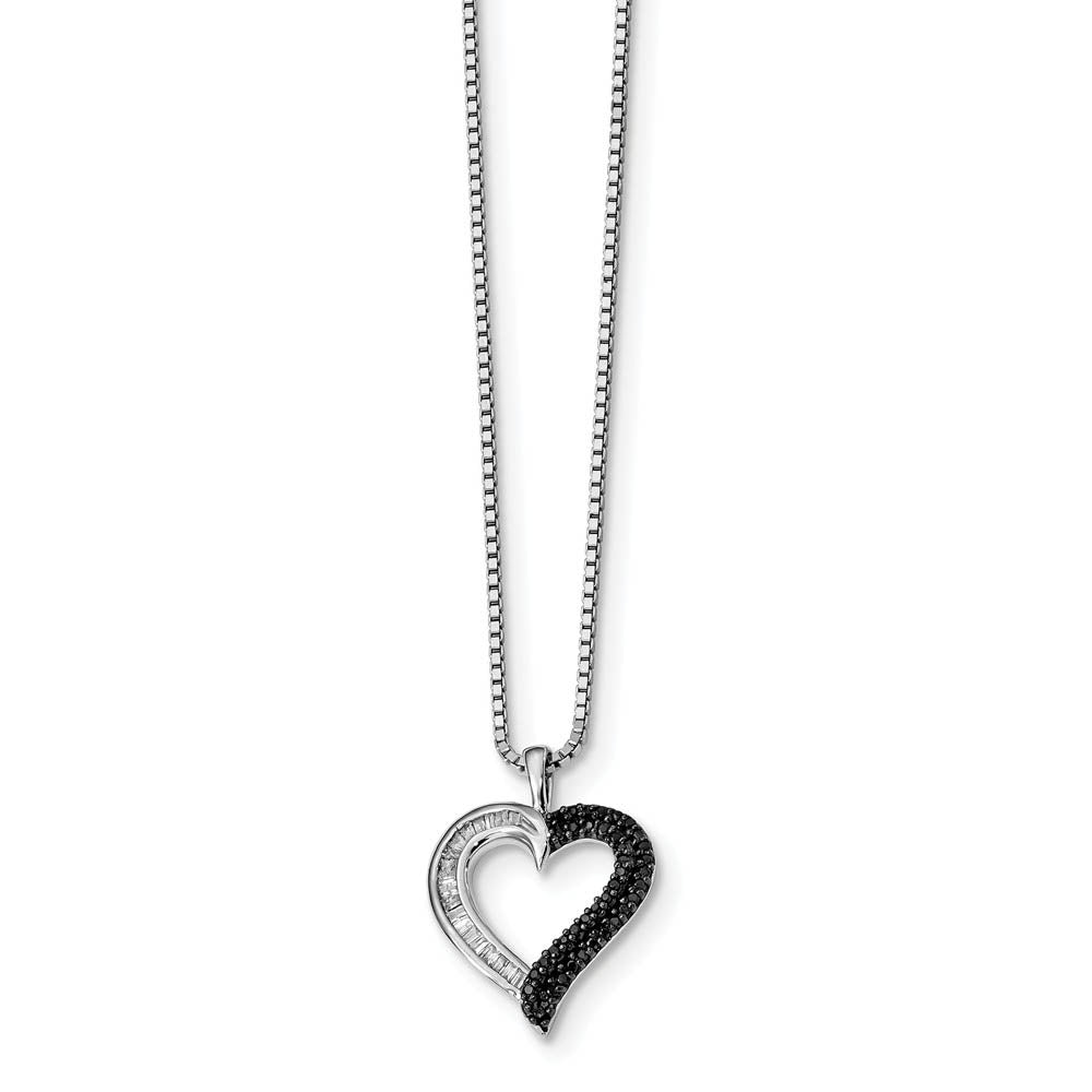 1/4 Cttw Black & White Diamond 16mm Heart Necklace in Sterling Silver, Item N10777 by The Black Bow Jewelry Co.