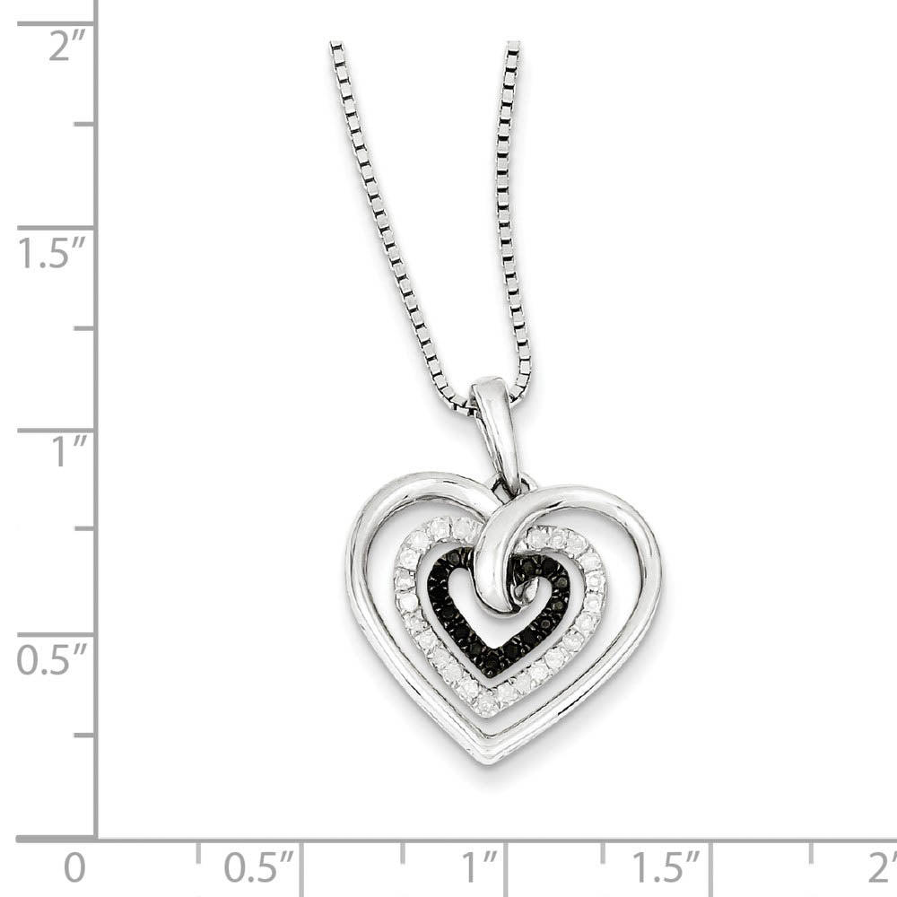 Alternate view of the 1/4 Ctw Black & White Diamond Triple Heart Necklace in Sterling Silver by The Black Bow Jewelry Co.