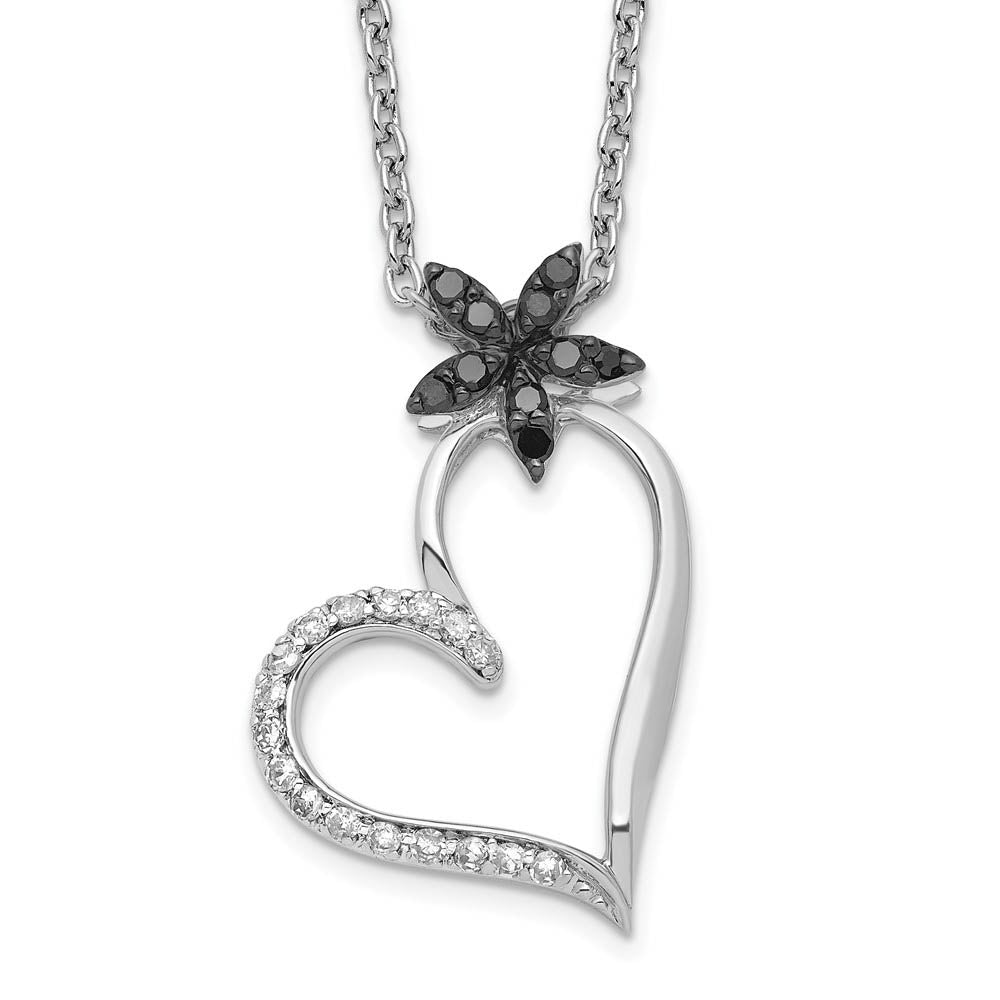 1/6 Ctw Black & White Diamond Flower Heart Necklace in Sterling Silver, Item N10798 by The Black Bow Jewelry Co.