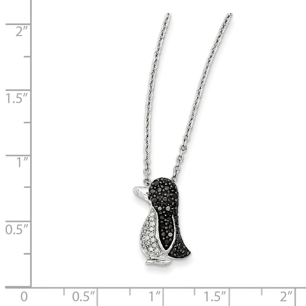 Alternate view of the 1/5 Cttw Black & White Diamond Penguin Necklace in Sterling Silver by The Black Bow Jewelry Co.
