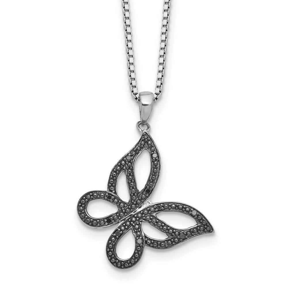 Black Diamond 21mm Butterfly Rhodium Plated Sterling Silver Necklace, Item N10859 by The Black Bow Jewelry Co.