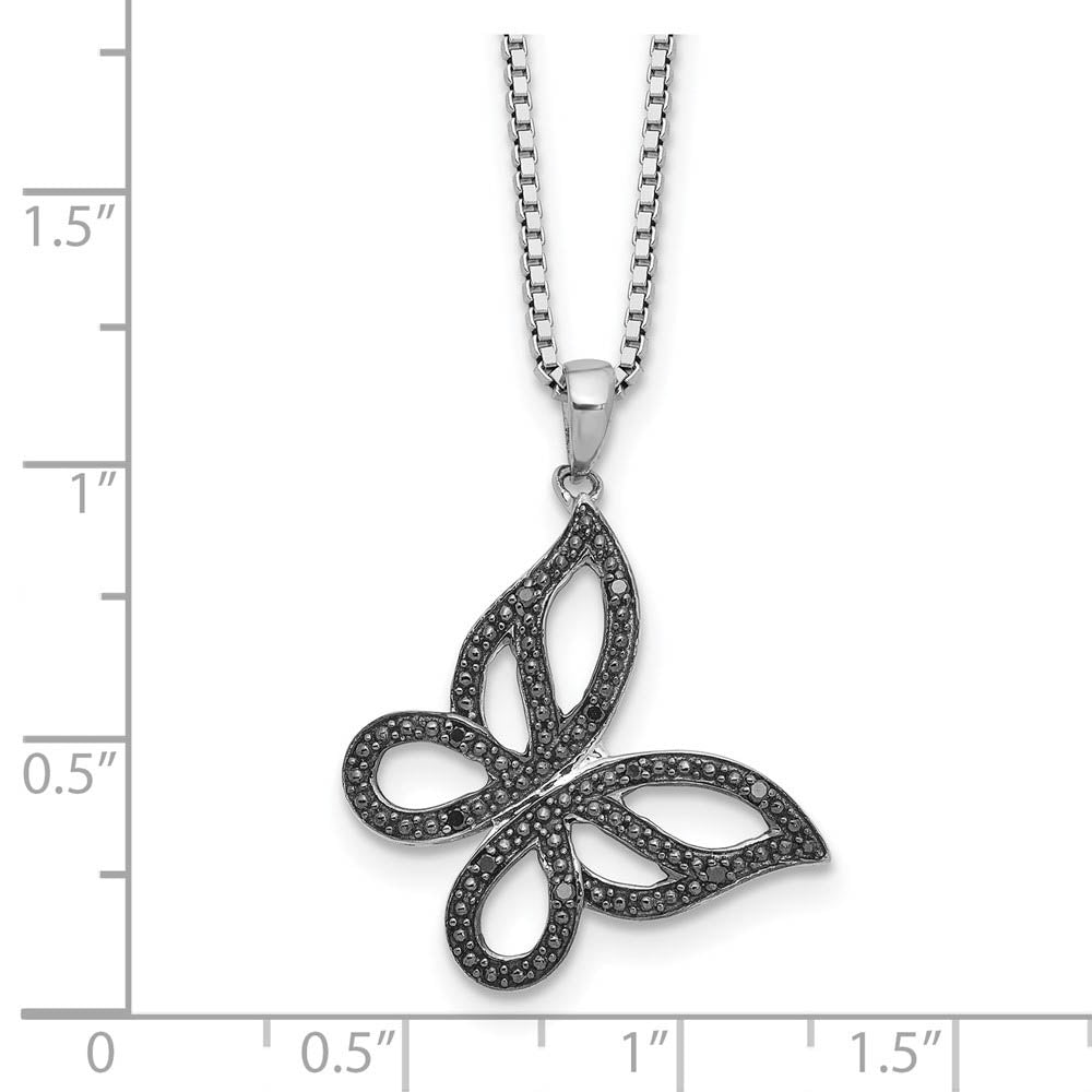 Alternate view of the Black Diamond 21mm Butterfly Rhodium Plated Sterling Silver Necklace by The Black Bow Jewelry Co.