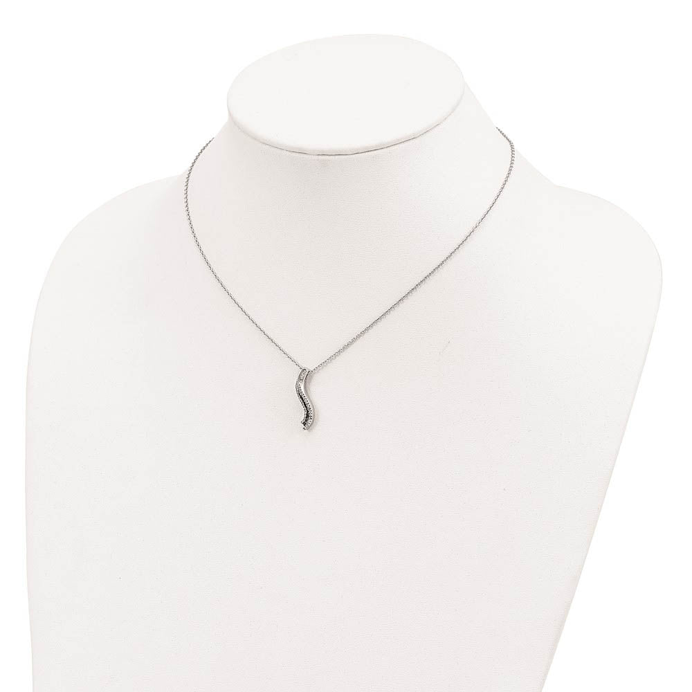 Alternate view of the Black & White Diamond 22mm Twisted Bar Necklace in Sterling Silver by The Black Bow Jewelry Co.
