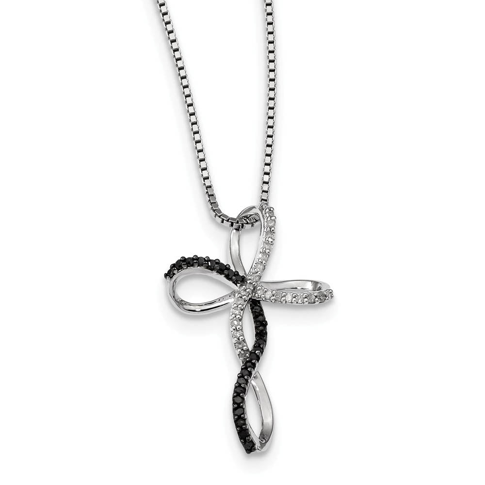 Black & White Diamond Infinity Cross Necklace in Sterling Silver, Item N10876 by The Black Bow Jewelry Co.