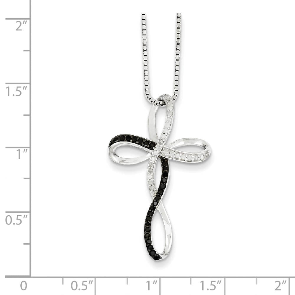 Alternate view of the Black & White Diamond Infinity Cross Necklace in Sterling Silver by The Black Bow Jewelry Co.