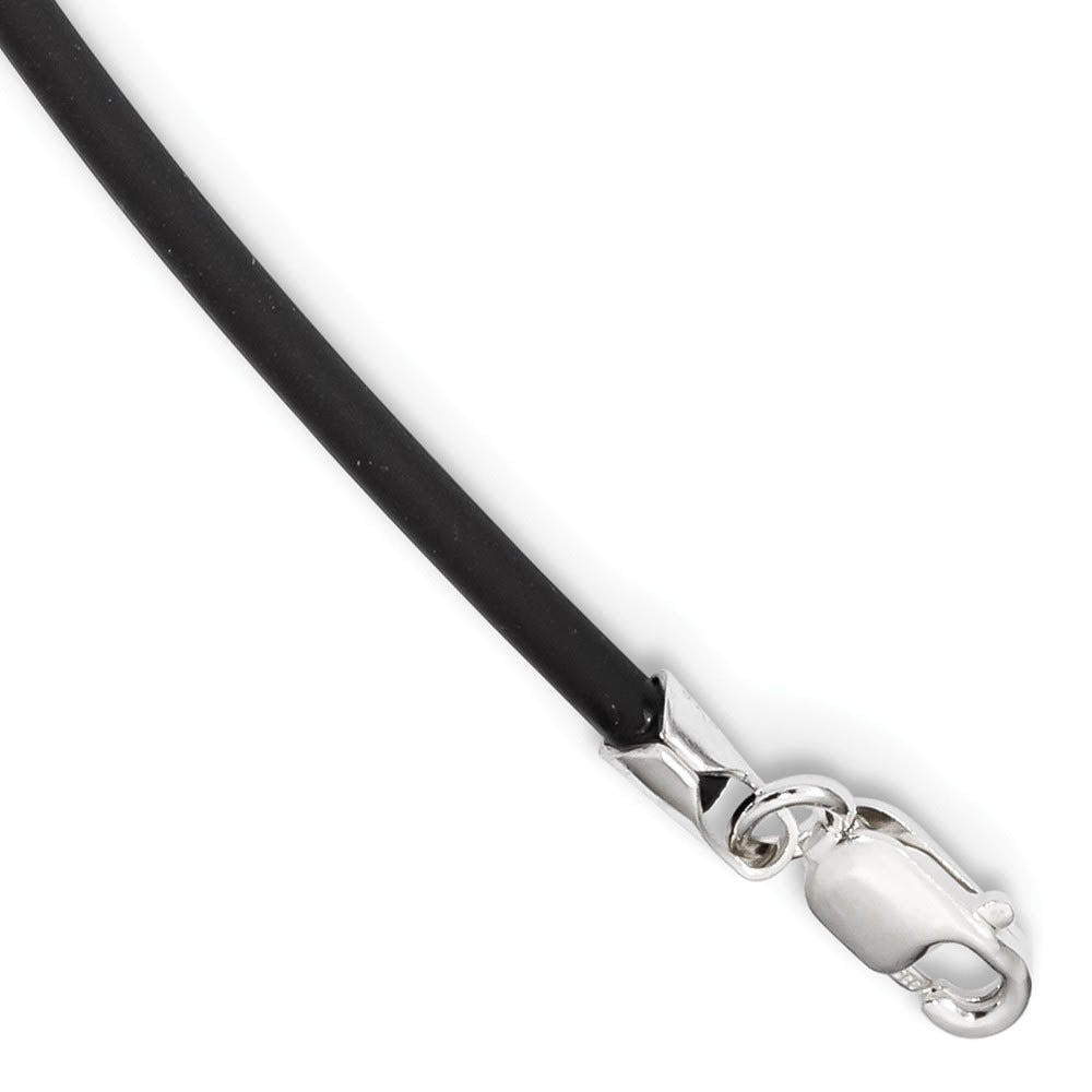 Alternate view of the Two Tone Sterling Silver Flaming Diamond Cross & Rubber Cord Necklace by The Black Bow Jewelry Co.