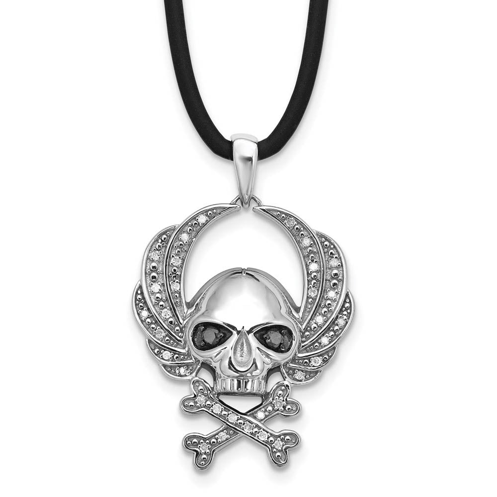 Black & White Diamond Sterling Silver Skull & Crossbones Cord Necklace, Item N10883 by The Black Bow Jewelry Co.