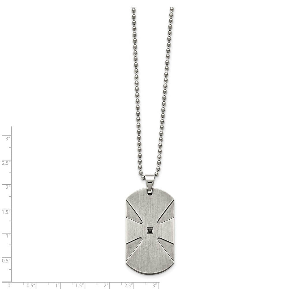 Alternate view of the Stainless Steel & Black Diamond Brushed Dog Tag Necklace, 24 Inch by The Black Bow Jewelry Co.
