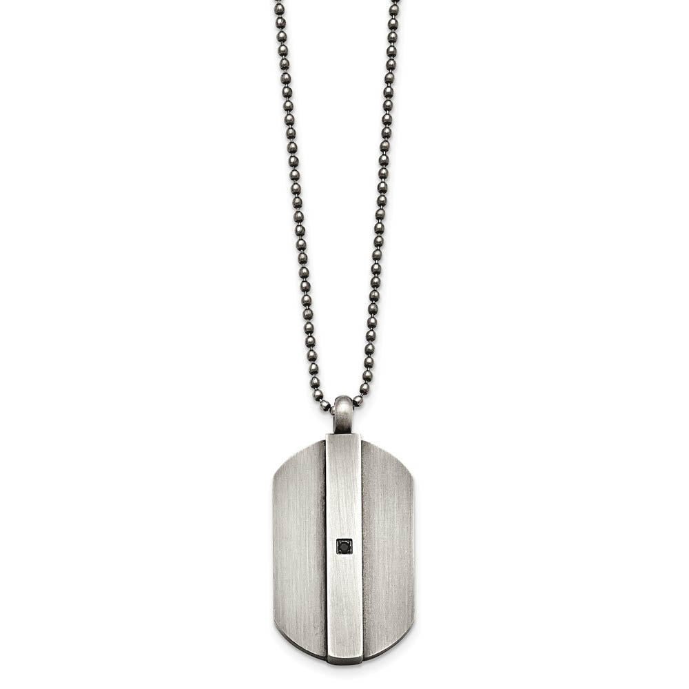 Antiqued Brushed Stainless Steel & Black CZ Dog Tag Necklace, 20 Inch, Item N10896 by The Black Bow Jewelry Co.