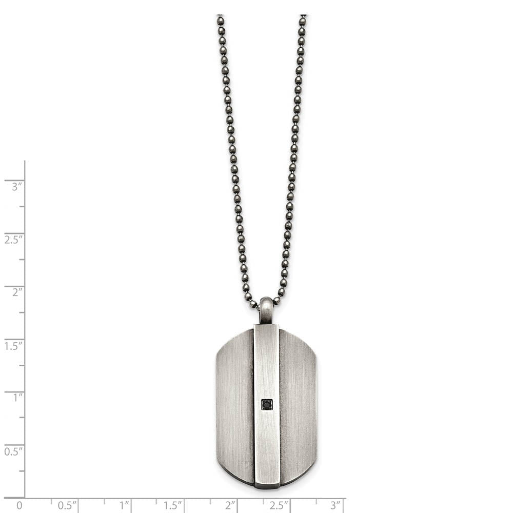 Alternate view of the Antiqued Brushed Stainless Steel & Black CZ Dog Tag Necklace, 20 Inch by The Black Bow Jewelry Co.