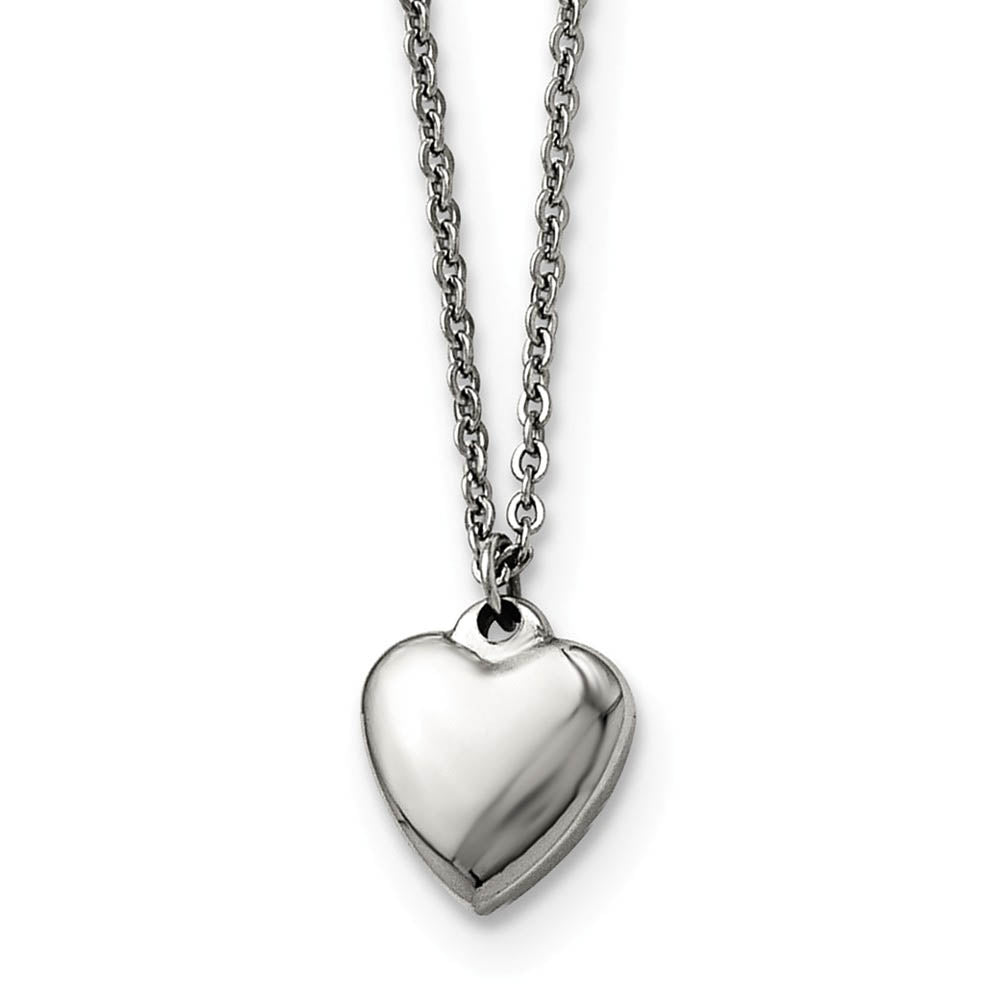 Polished 11mm Heart Adjustable Necklace in Stainless Steel - 17 Inch, Item N10922 by The Black Bow Jewelry Co.
