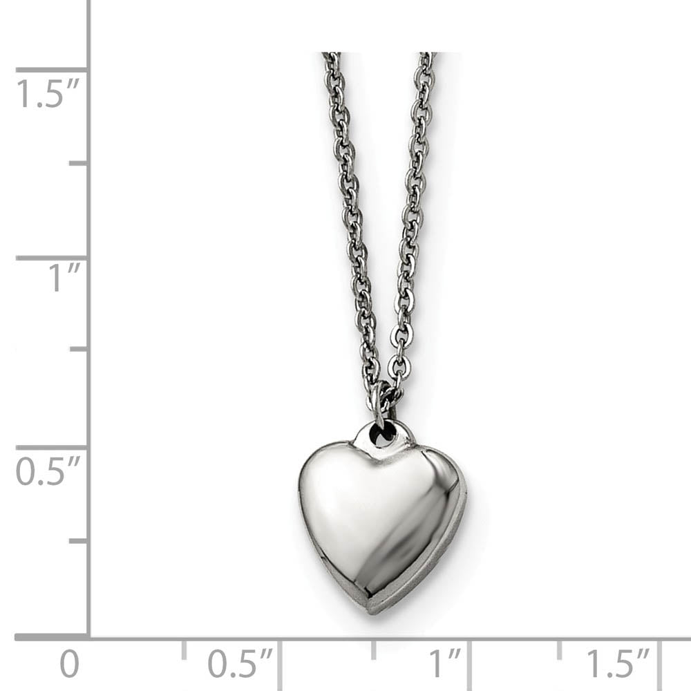 Alternate view of the Polished 11mm Heart Adjustable Necklace in Stainless Steel - 17 Inch by The Black Bow Jewelry Co.