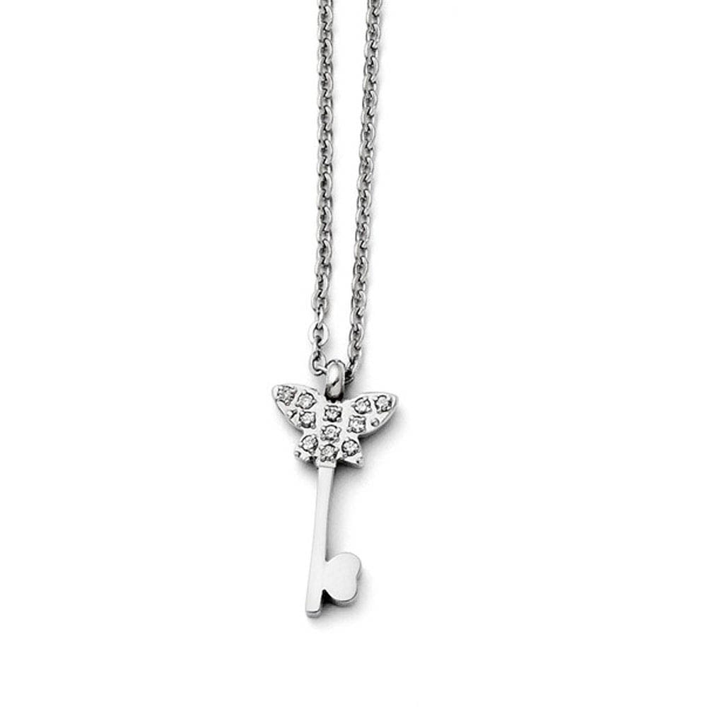 CZ Butterfly Key Adjustable Necklace in Stainless Steel, 16-18 Inch, Item N10923 by The Black Bow Jewelry Co.