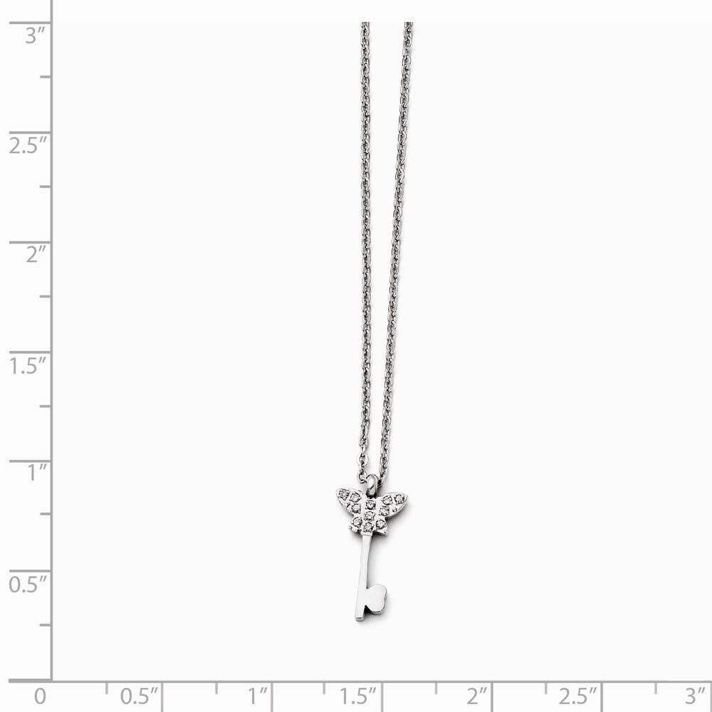 Alternate view of the CZ Butterfly Key Adjustable Necklace in Stainless Steel, 16-18 Inch by The Black Bow Jewelry Co.