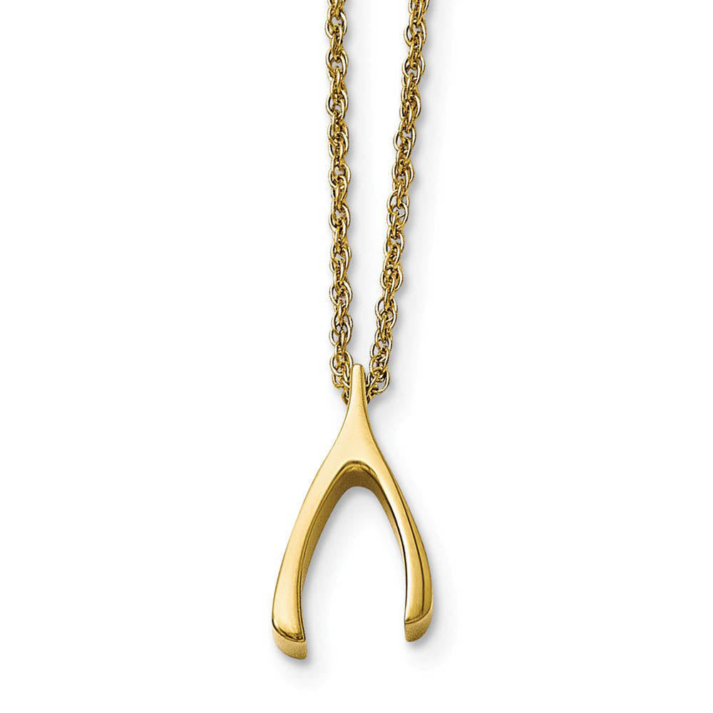 Polished Wishbone 16 Inch Necklace in Gold Tone Plated Stainless Steel, Item N10926 by The Black Bow Jewelry Co.