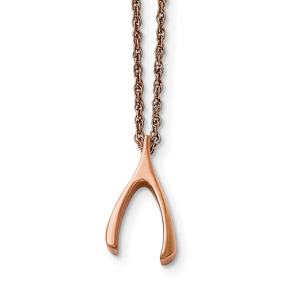 Rose Gold Tone Plated Stainless Steel Wishbone Necklace, 16 Inch, Item N10928 by The Black Bow Jewelry Co.