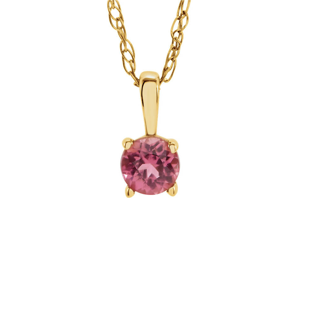 Youth 3mm Round Pink Tourmaline Necklace in 14k Yellow Gold, 14 Inch, Item N10933 by The Black Bow Jewelry Co.