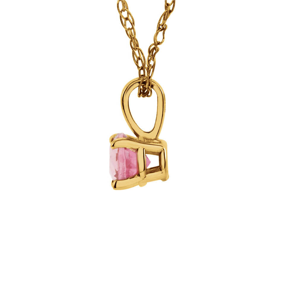 Alternate view of the Youth 3mm Round Pink Tourmaline Necklace in 14k Yellow Gold, 14 Inch by The Black Bow Jewelry Co.