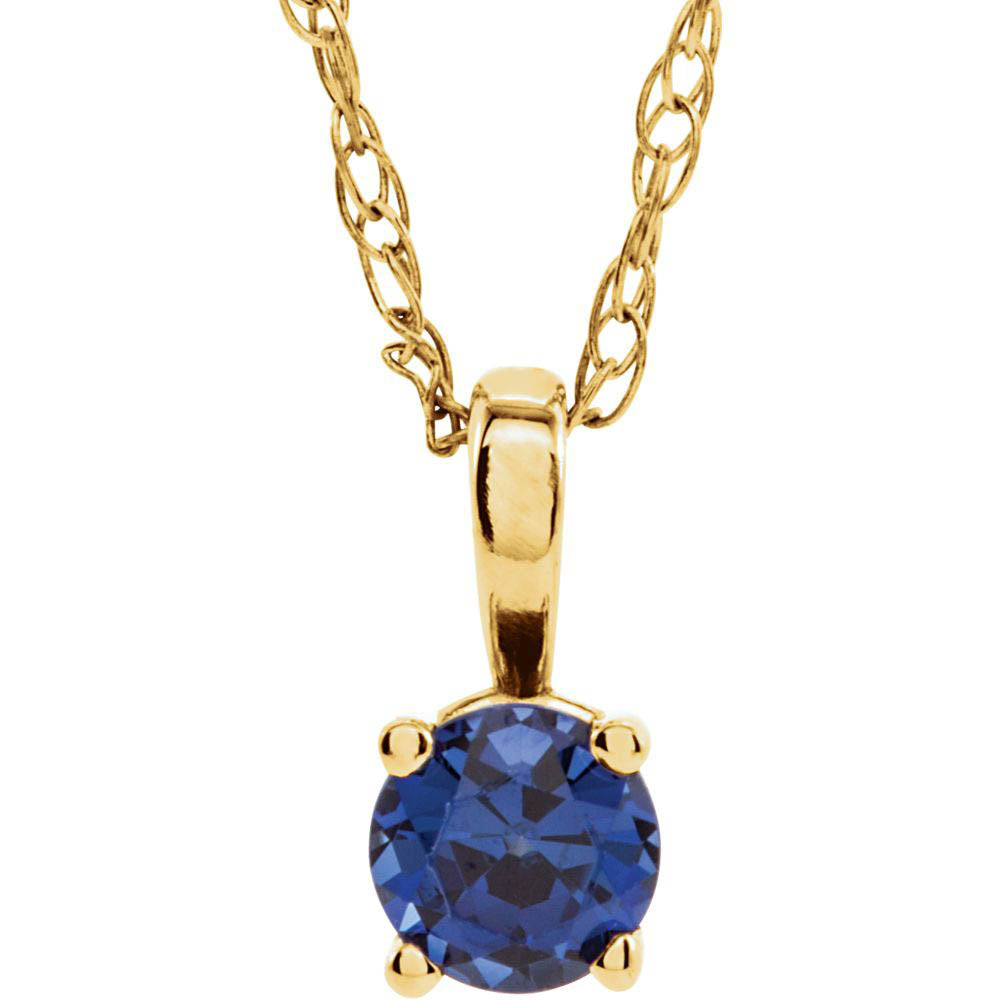 Youth 3mm Round Created Sapphire Necklace in 14k Yellow Gold, 14 Inch, Item N10939 by The Black Bow Jewelry Co.