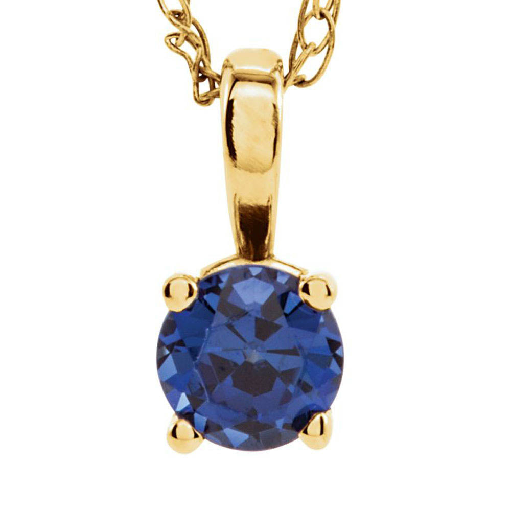 Alternate view of the Youth 3mm Round Created Sapphire Necklace in 14k Yellow Gold, 14 Inch by The Black Bow Jewelry Co.