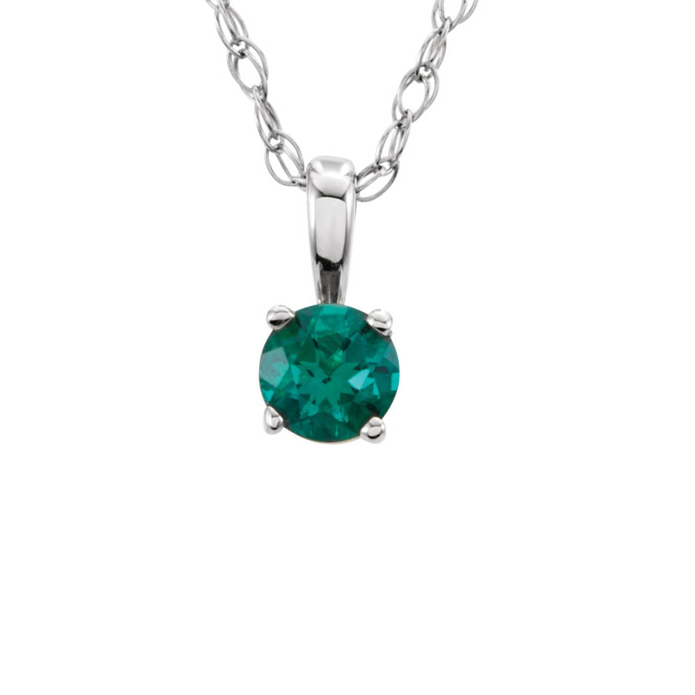 Youth 3mm Round Created Emerald Necklace in 14k White Gold, 14 Inch, Item N10940 by The Black Bow Jewelry Co.