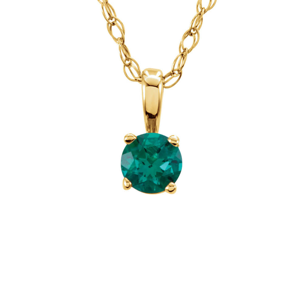 Youth 3mm Round Created Emerald Necklace in 14k Yellow Gold, 14 Inch, Item N10941 by The Black Bow Jewelry Co.