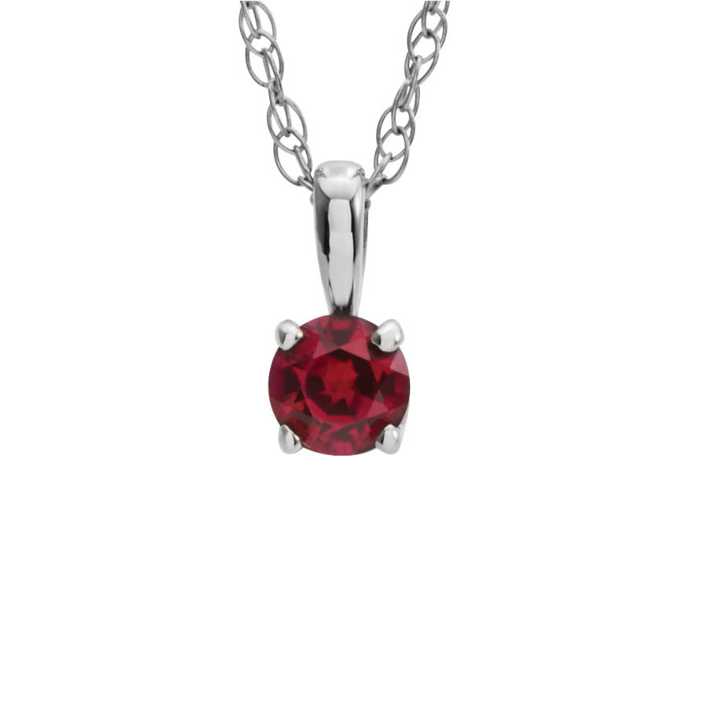 Youth 3mm Round Created Ruby Necklace in 14k White Gold, 14 Inch, Item N10943 by The Black Bow Jewelry Co.