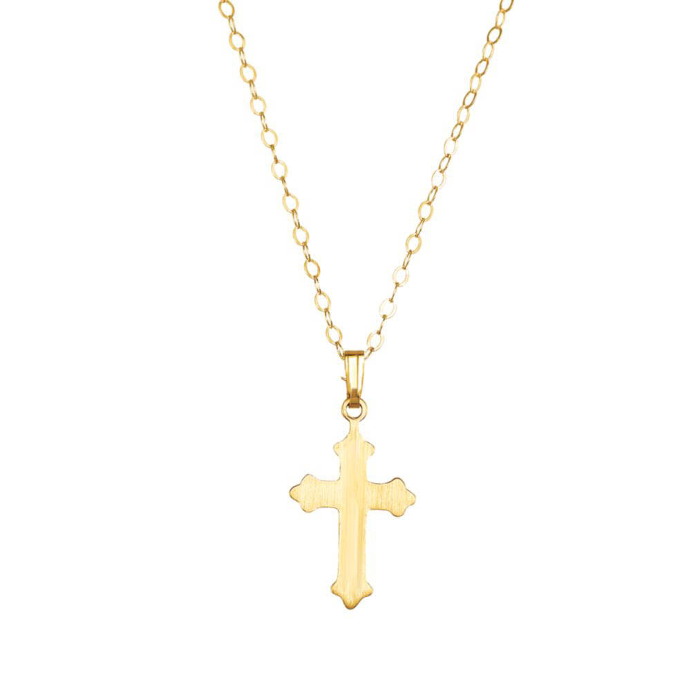 Alternate view of the Youth Fleur De Lis Cross Necklace in 14k Yellow Gold, 15 Inch by The Black Bow Jewelry Co.