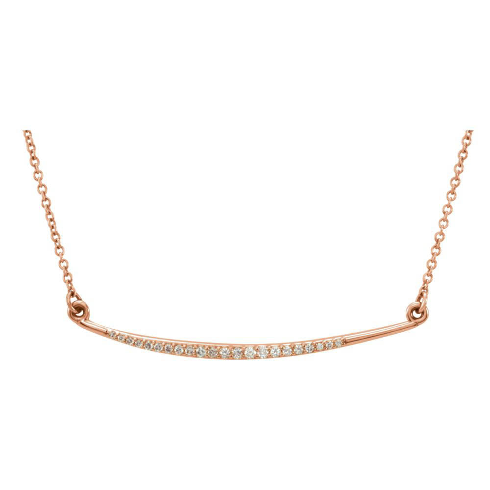 1/8 Ctw Diamond Curved Bar Necklace in 14k Rose Gold, 16 Inch, Item N10969 by The Black Bow Jewelry Co.
