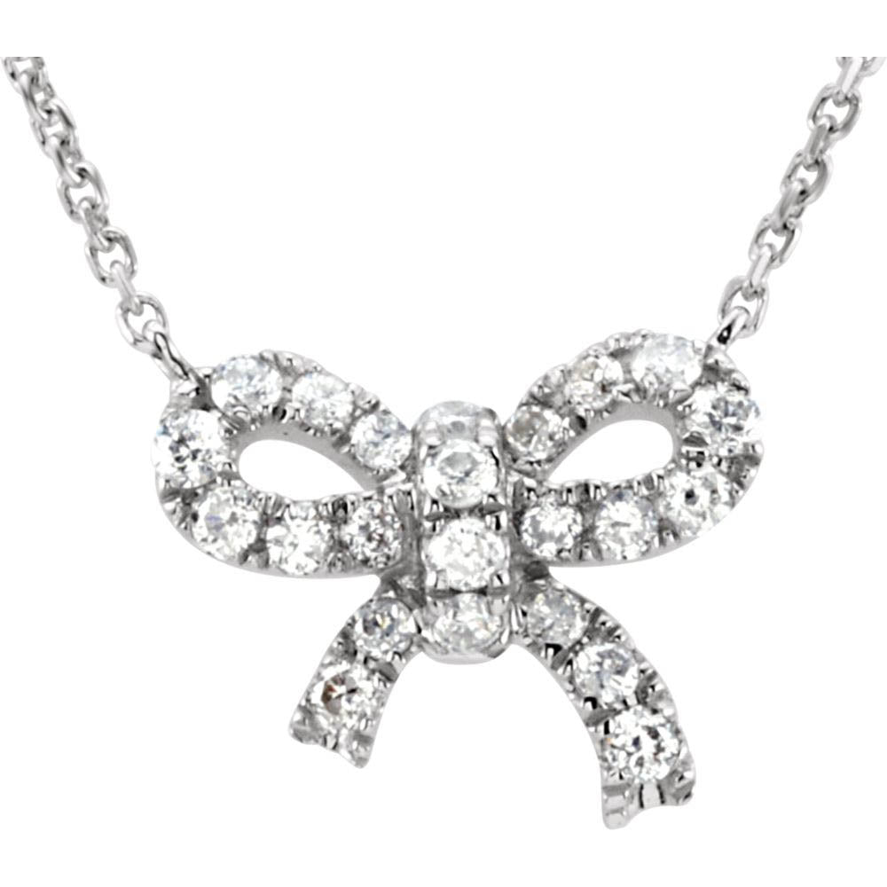 1/6 Ctw Diamond Small Bow Necklace in 14k White Gold, 18 Inch, Item N10980 by The Black Bow Jewelry Co.