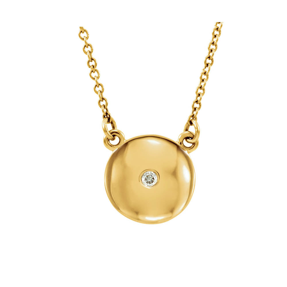 Diamond Accent 10mm Domed Circle Necklace in 14k Yellow Gold 16.5 Inch, Item N11003 by The Black Bow Jewelry Co.