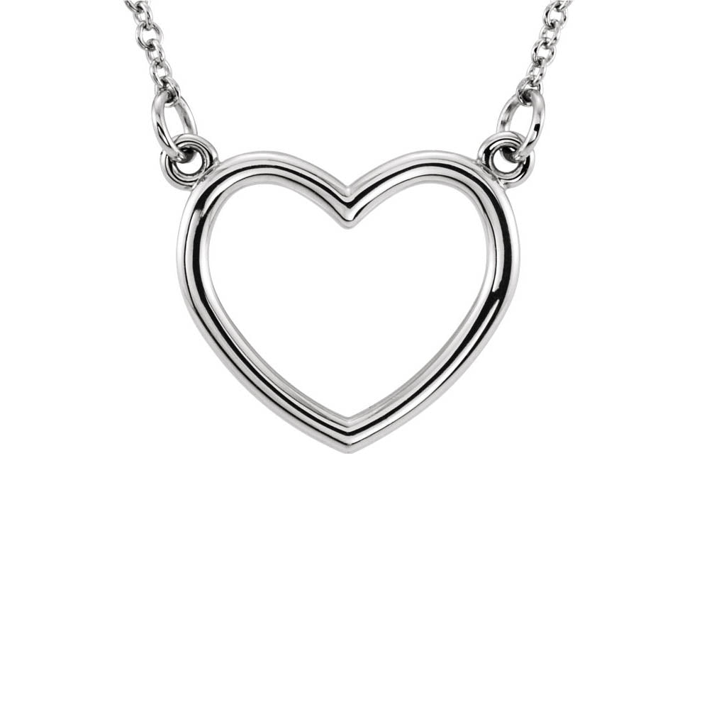 Polished 16mm Heart Necklace in 14k White Gold, 16 Inch, Item N11019 by The Black Bow Jewelry Co.