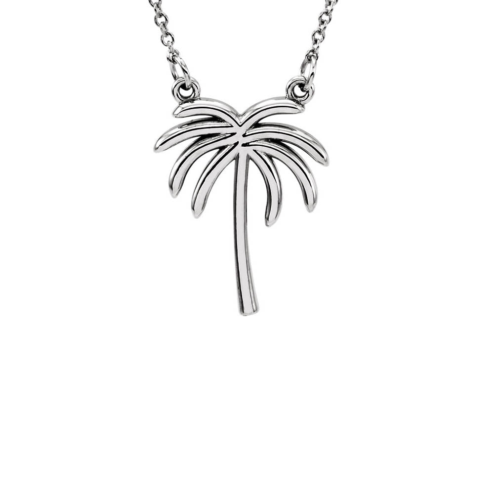 Polished Palm Tree Necklace in 14k White Gold, 16 Inch, Item N11022 by The Black Bow Jewelry Co.