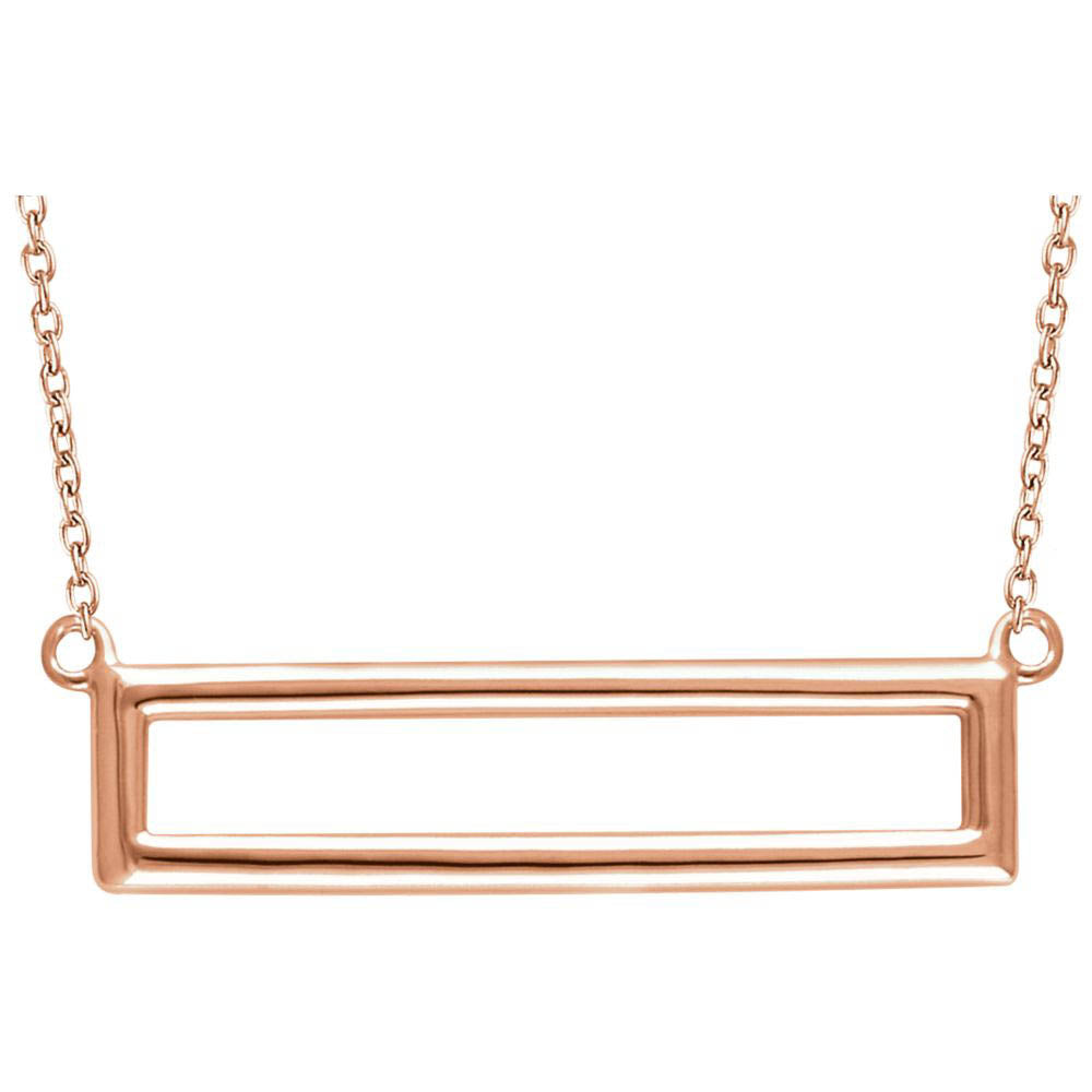 29mm Horizontal Rectangle Necklace in 14k Rose Gold, 16-18 Inch, Item N11045 by The Black Bow Jewelry Co.