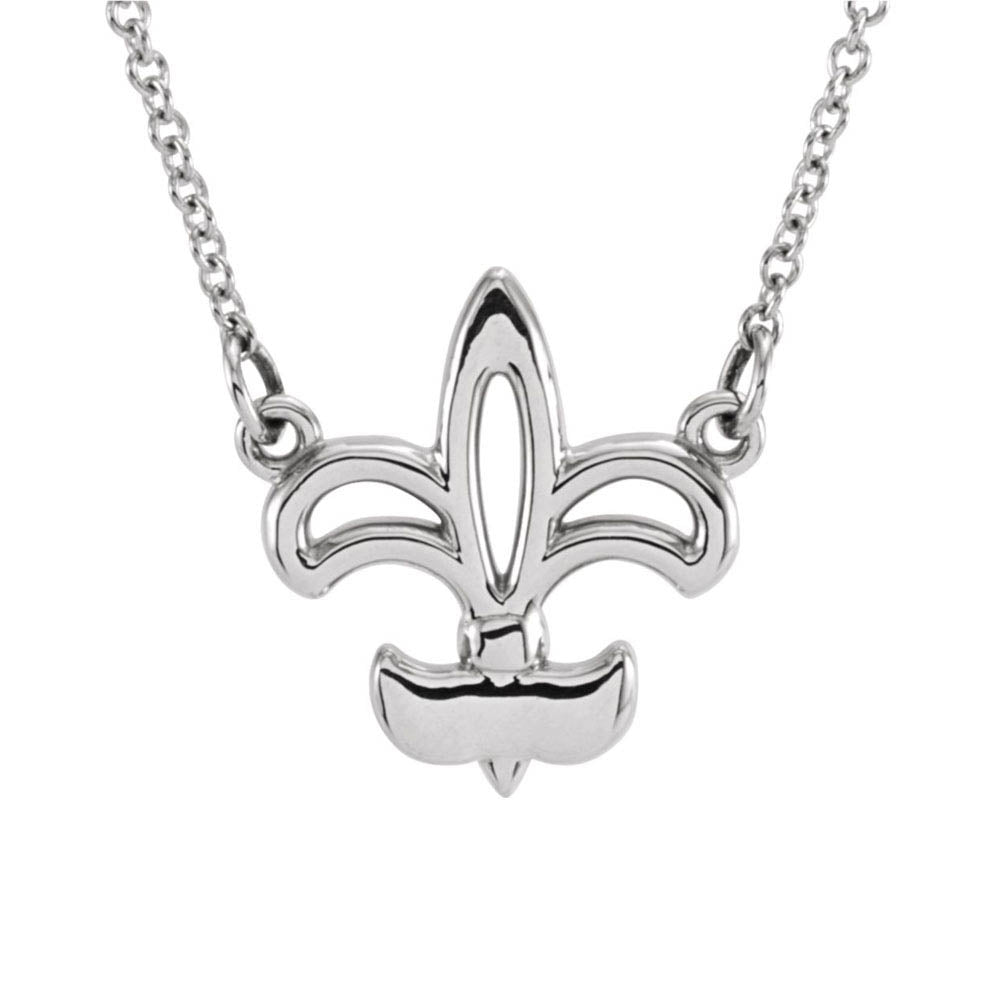 Polished Fleur De Lis Necklace in 14k White Gold, 16 Inch, Item N11054 by The Black Bow Jewelry Co.