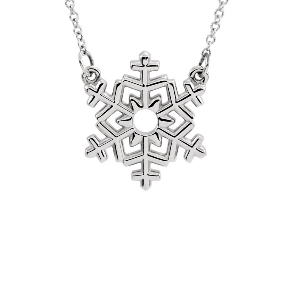 Polished Small Snowflake Necklace in 14k White Gold, 16 Inch, Item N11057 by The Black Bow Jewelry Co.