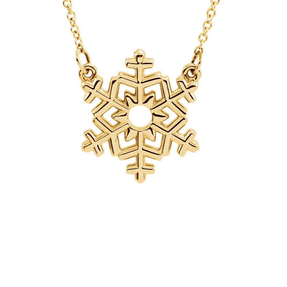 Polished Small Snowflake Necklace in 14k Yellow Gold, 16 Inch, Item N11058 by The Black Bow Jewelry Co.