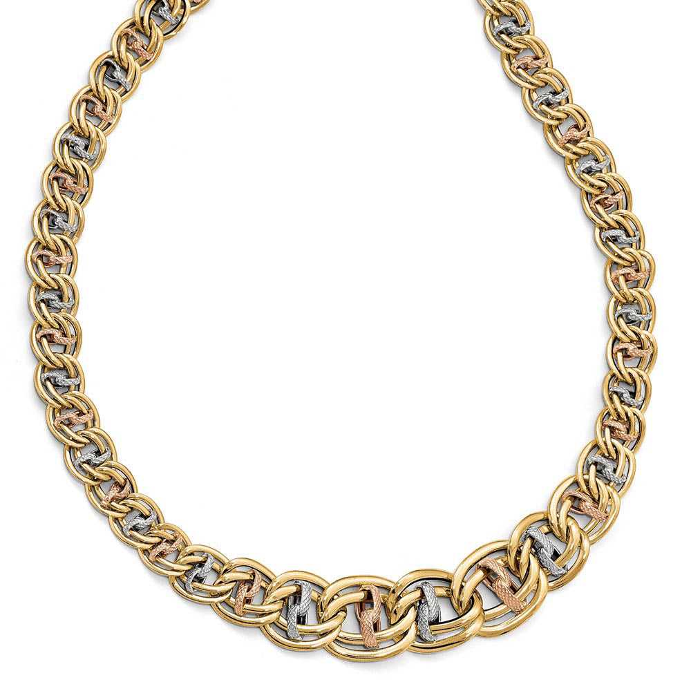 14k Tri-Color Gold Polished & Textured Fancy Link Necklace, 18 Inch, Item N11397 by The Black Bow Jewelry Co.