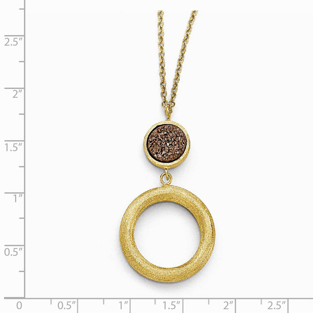 Alternate view of the 14k Yellow Gold Brown Druzy Disc & Open Circle Drop Necklace, 17 Inch by The Black Bow Jewelry Co.