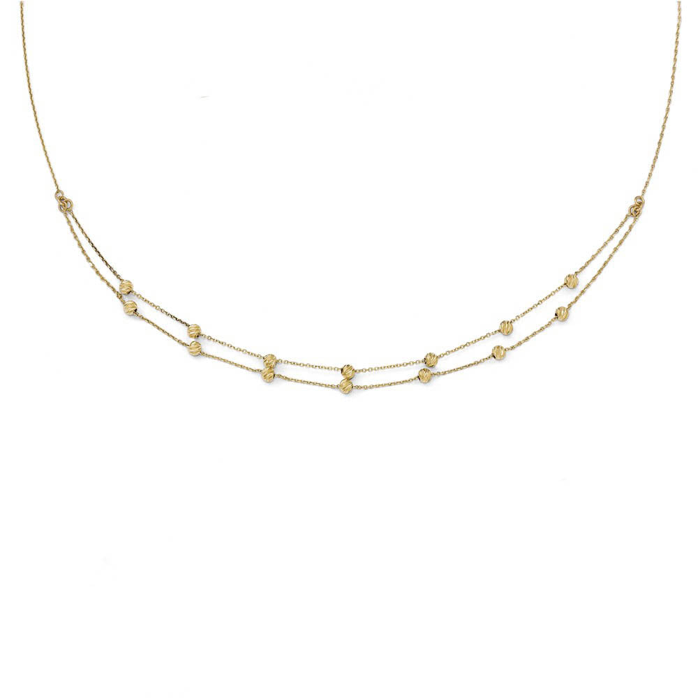 Alternate view of the 14k Yellow Gold Diamond-Cut Beaded Half Double Strand 17 Inch Necklace by The Black Bow Jewelry Co.